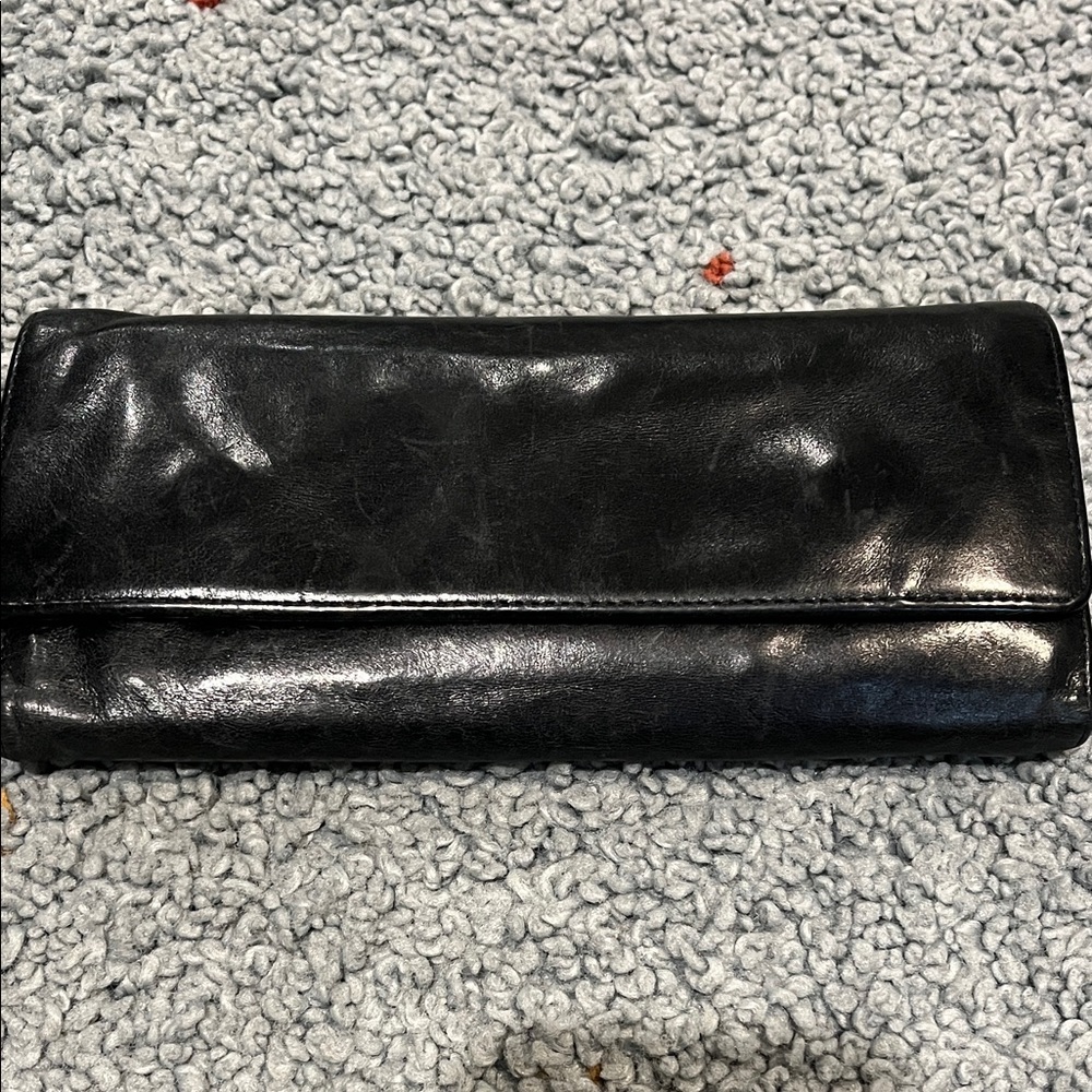 HOBO Black Leather Wallet with Patterned Interior